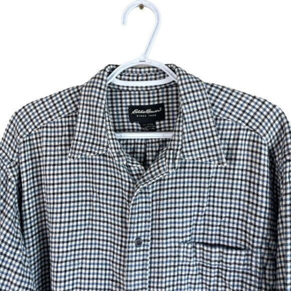 Vintage Eddie Bauer Soft Flannel Shirt Mens XL Blue Plaid L/S‎ Cotton Button Up